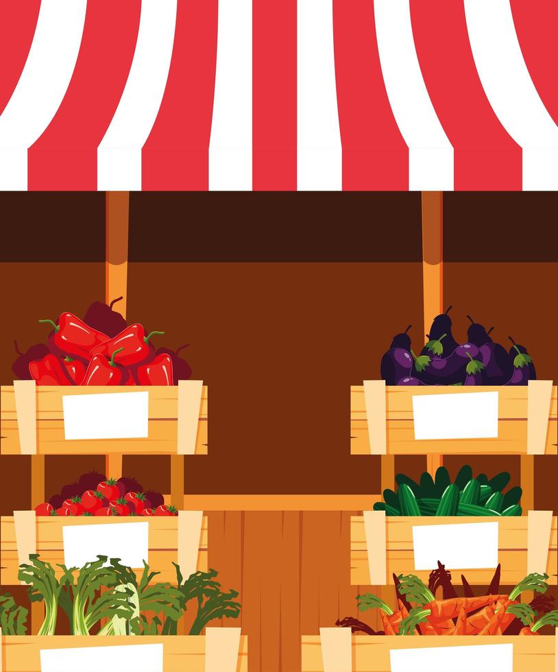 puesto de quiosco de la tienda de verduras frescas vector