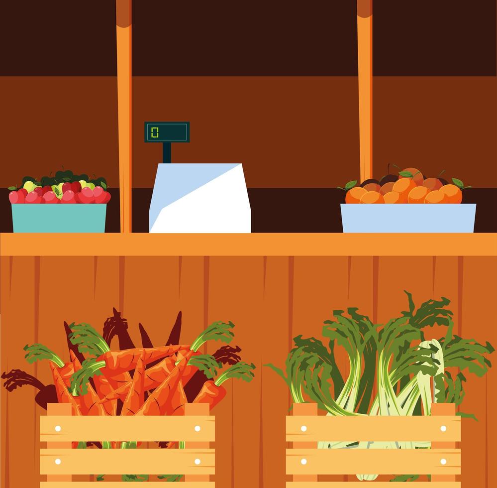stall kiosk of store vegetables and fruits vector