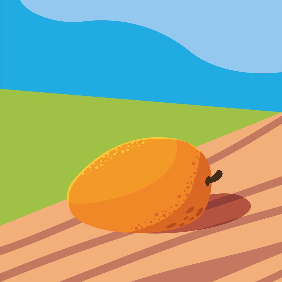 fresh mango fruit in wooden table and landscape vector