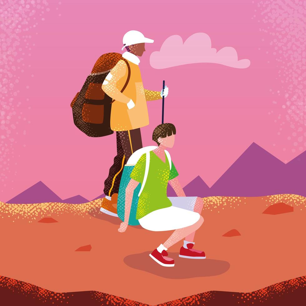 men traveler in landscape avatar character vector