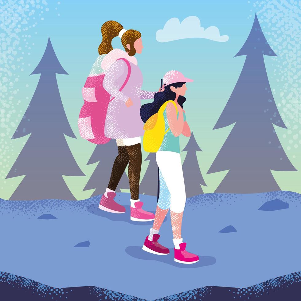 women traveler in landscape avatar character vector
