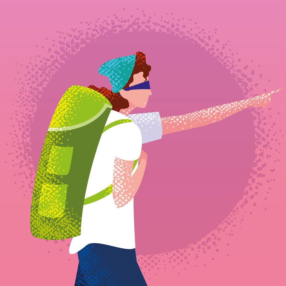 man traveler with backpack pointing out vector