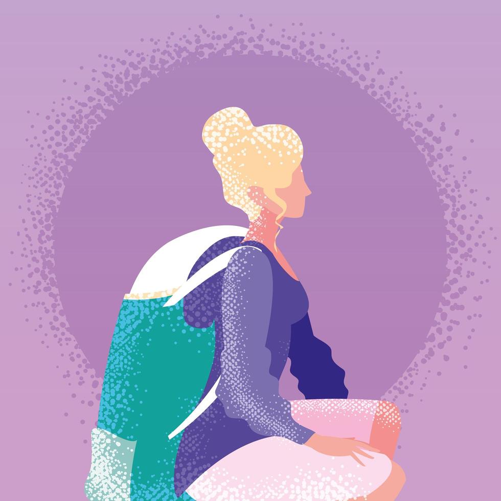 woman traveler with backpack seated vector