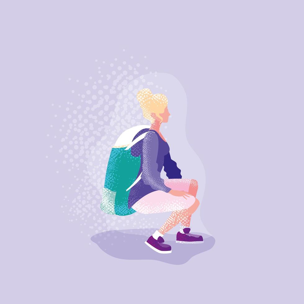 woman traveler with backpack seated vector