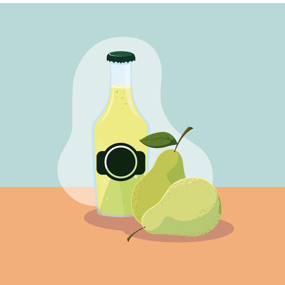 fresh pear with bottle of juice natural vector