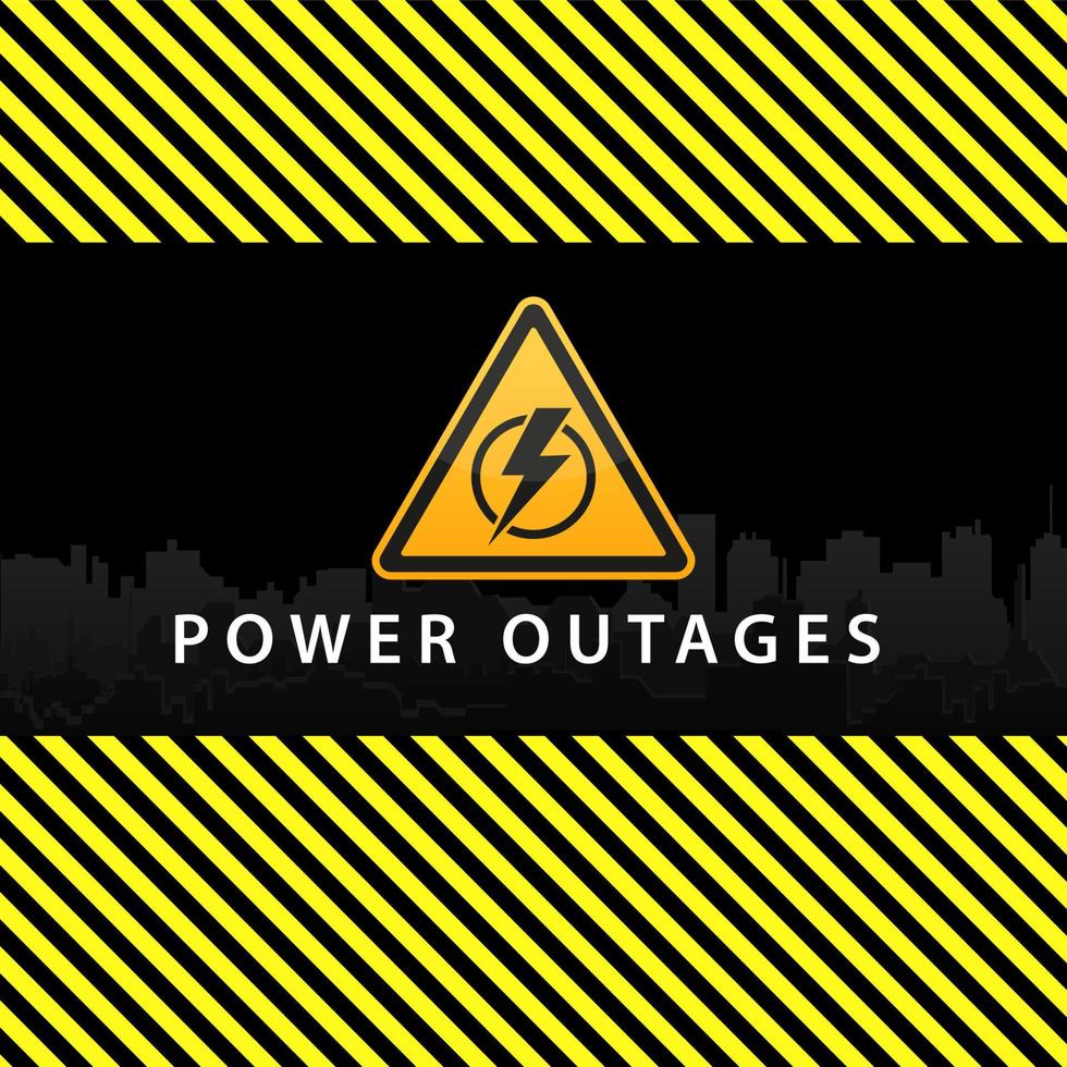 corte de energía, cartel de advertencia en amarillo y negro con un hermoso icono triangular de electricidad vector