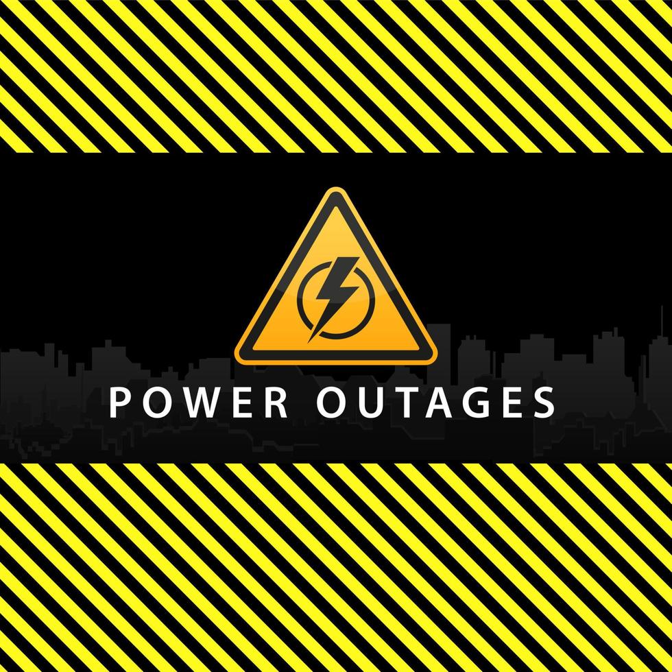 Power outage, warning poster in yellow and black with a beautiful triangular icon of electricity vector