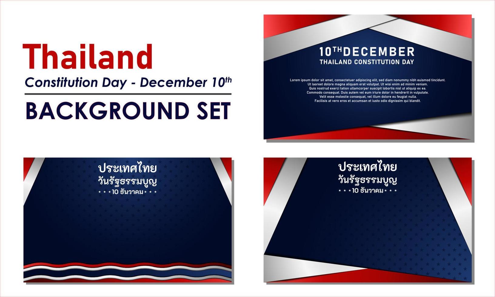 Thailand Constitution Day Background. 10 December. Copy space area. Greeting card, banner, vector illustration. With the Thailand national flag and Thai alphabet text. Premium and luxury design