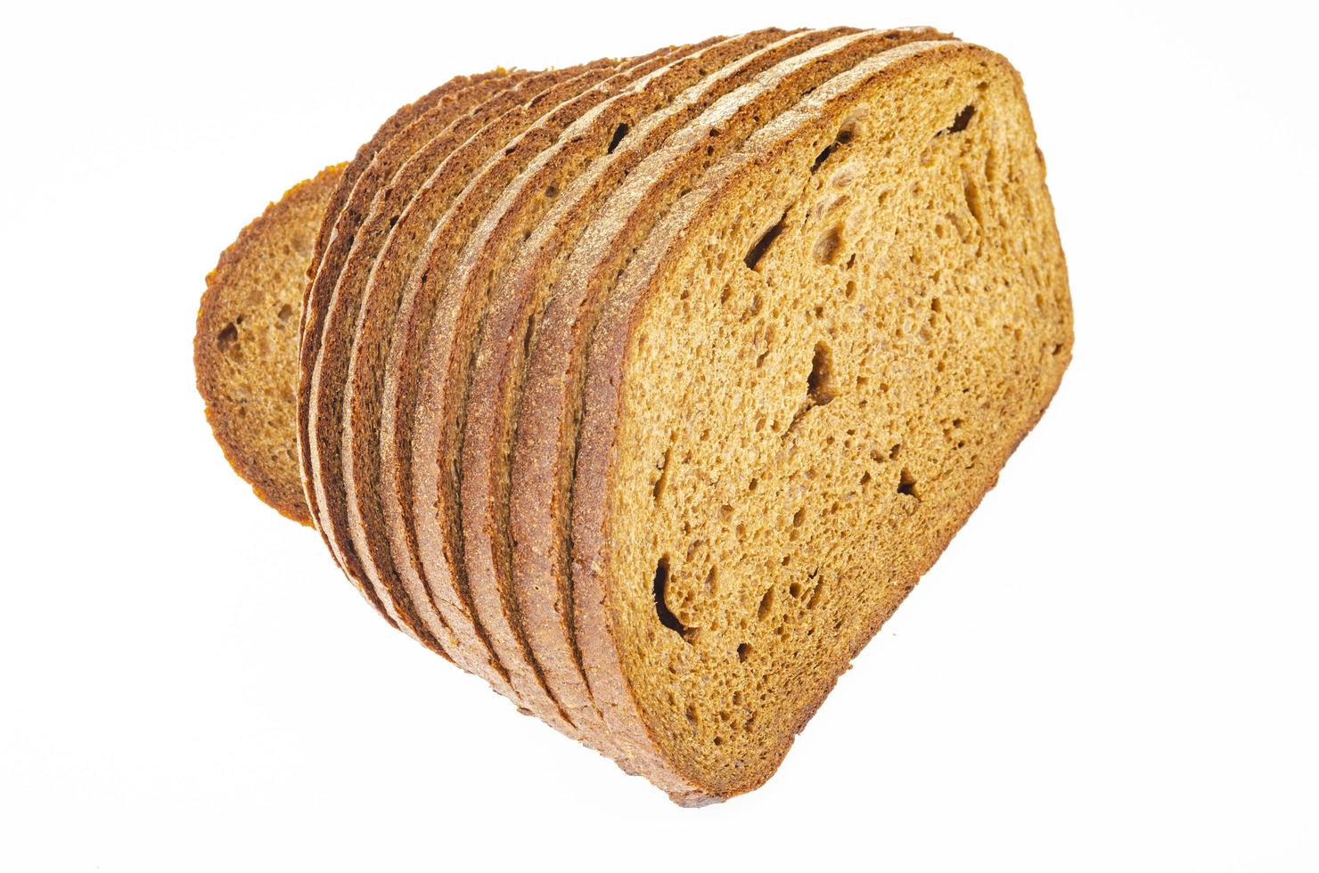 Slices of sliced rye bread isolated on white background. Studio Photo