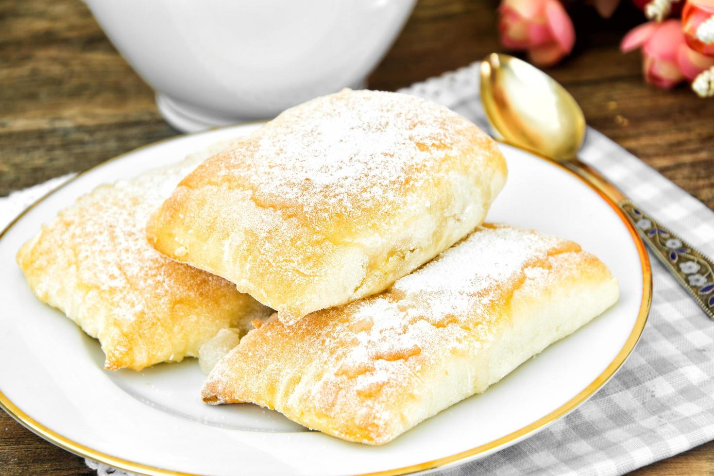 Sweet Bakery Bun with Cheese, Apple and Cinnamon photo