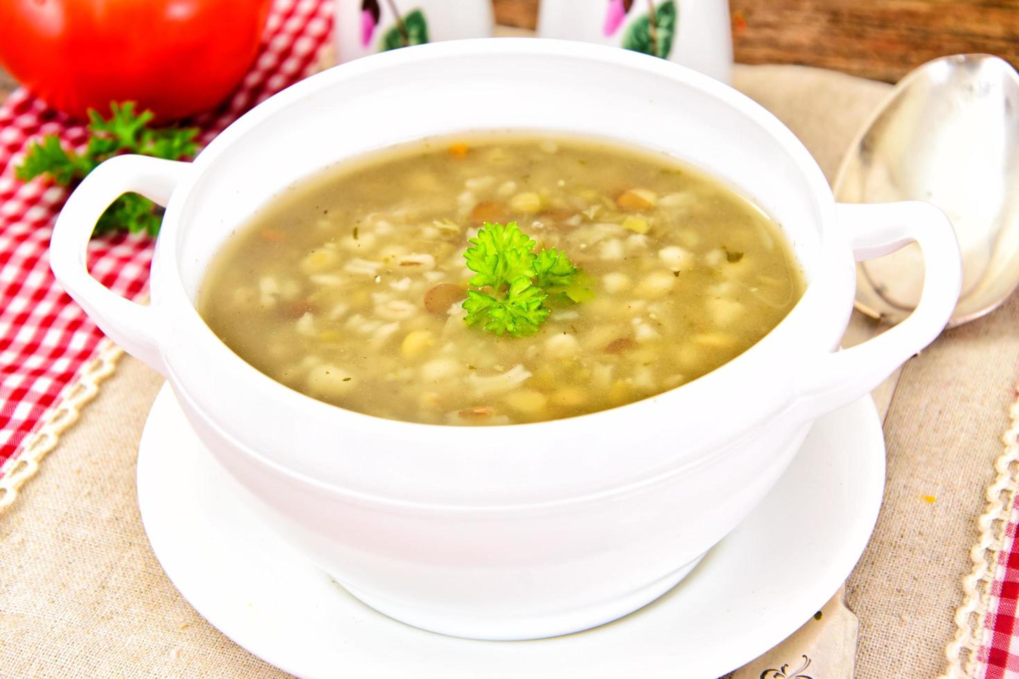 The Soup of Lentils, Peas, Chickpeas, Rice, Barley, Dried Vegeta photo