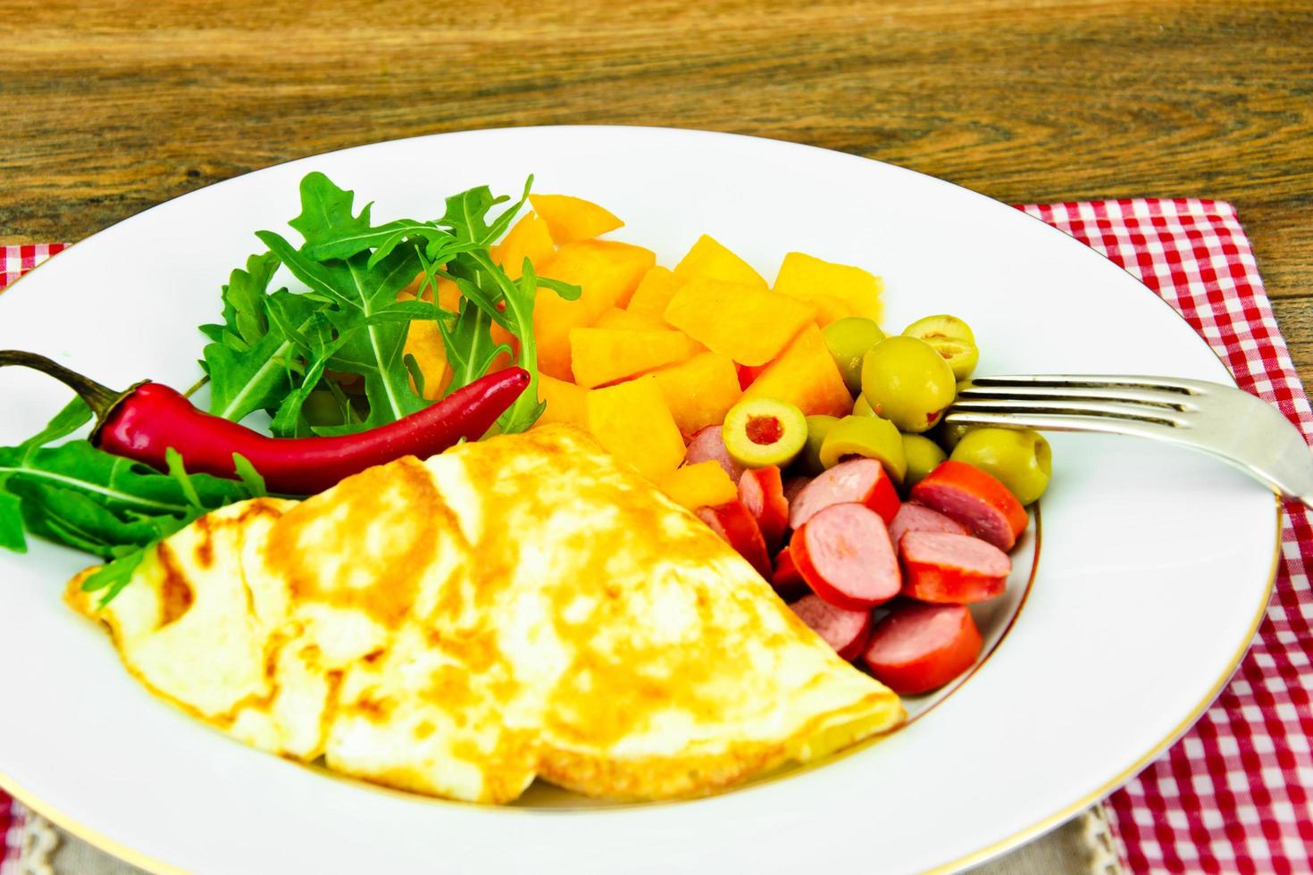 Healthy and Diet Food Scrambled Eggs with Vegetables photo