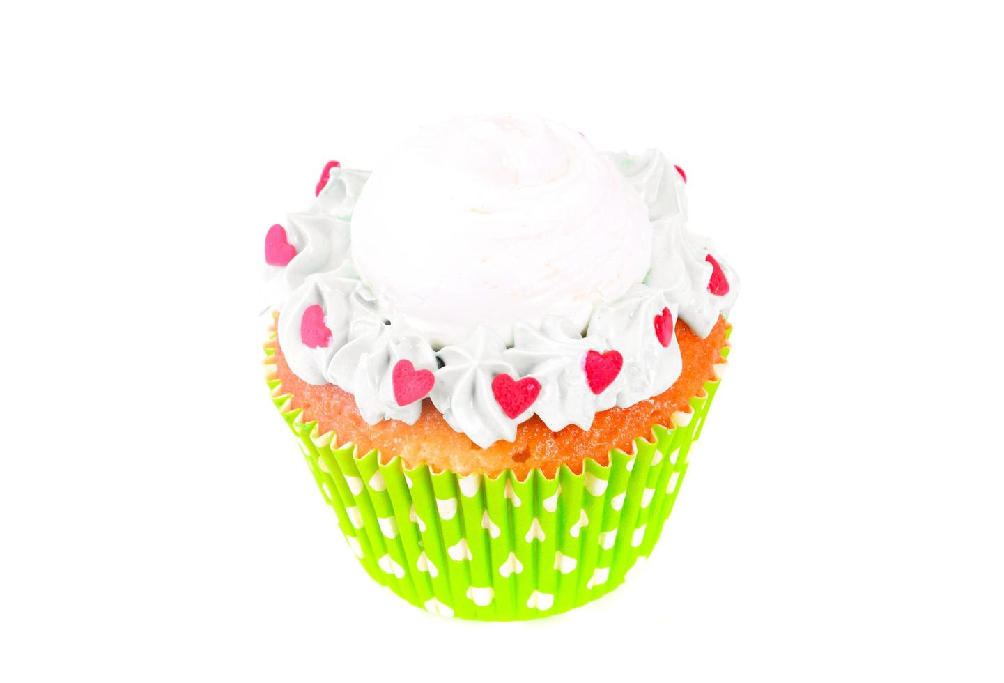 Cake with Cream, Cupcake on Wood Background. photo