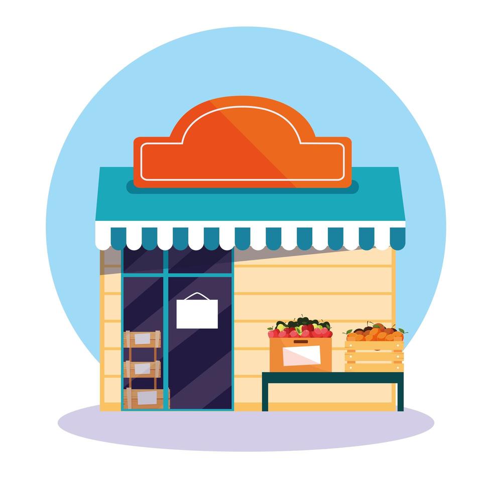 fresh fruits store facade building vector