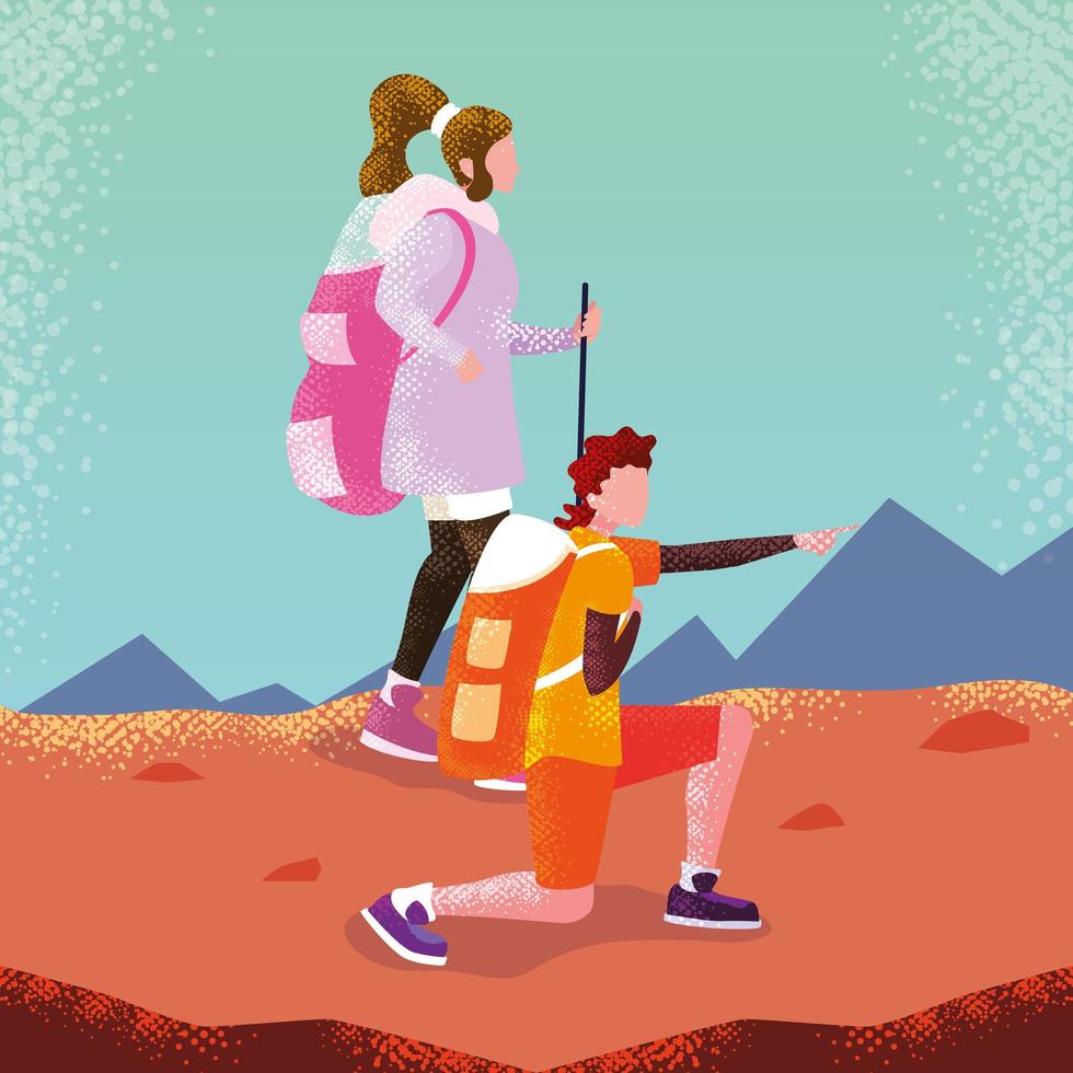 couple traveler in landscape avatar character vector