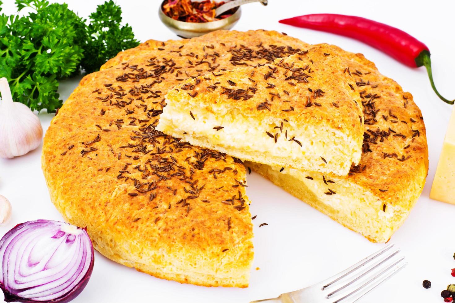 Georgian National Dish Pie with Cheese and Caraway Khachapuri photo