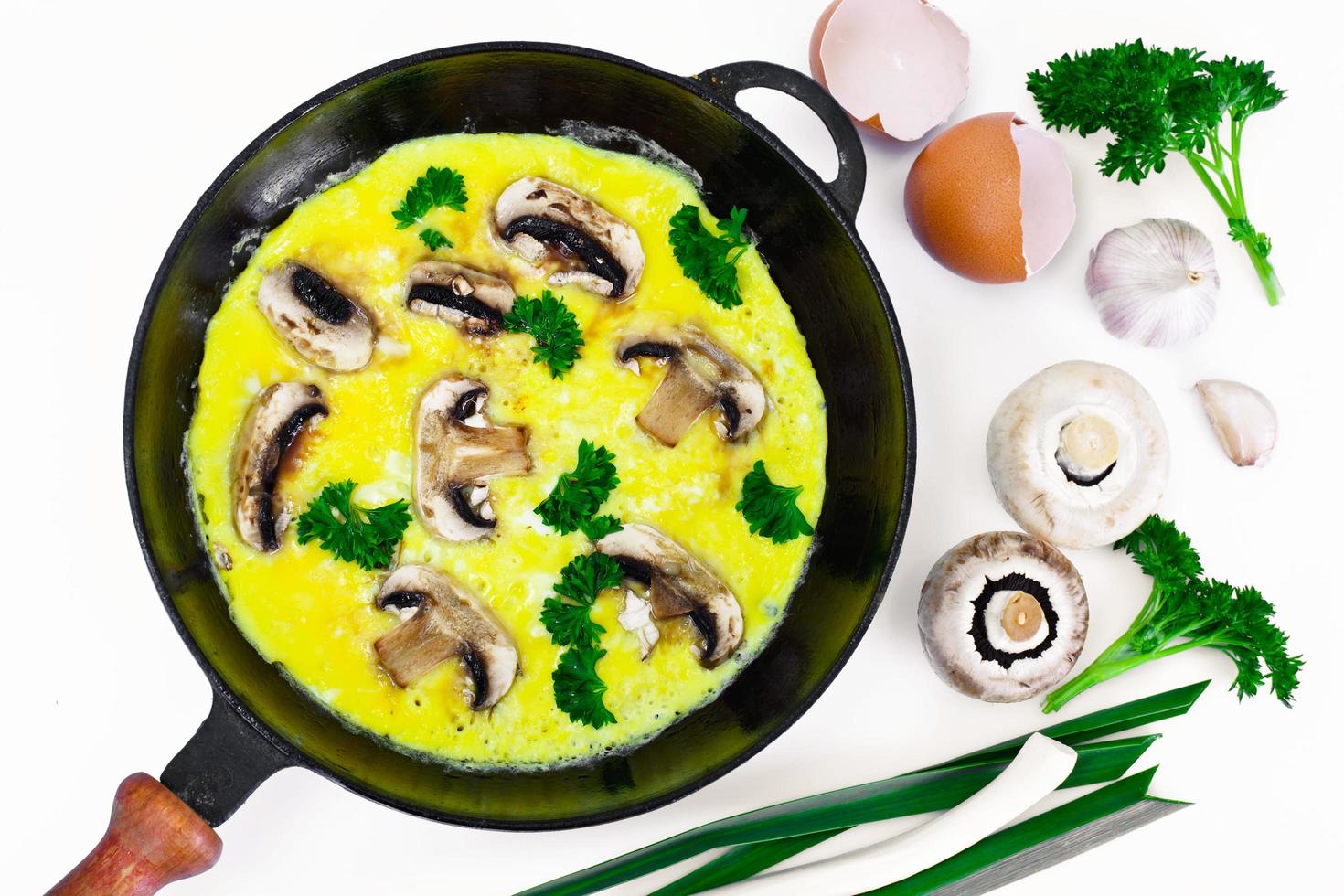 Healthy and Diet Food. Scrambled Eggs with Mushrooms photo