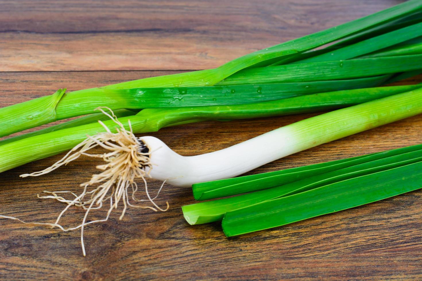 Young Garlic on a Wooden Background photo