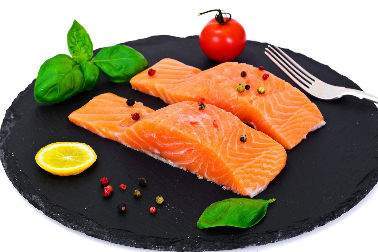 Fresh Salmon on plate photo