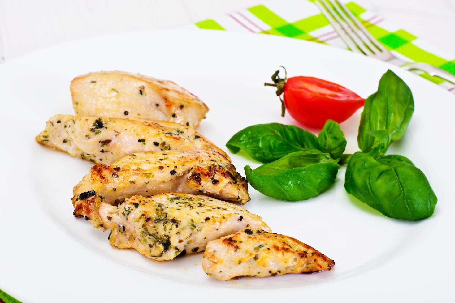 Grilled Chicken Fillet with Pepper,  Basil and Tomato photo