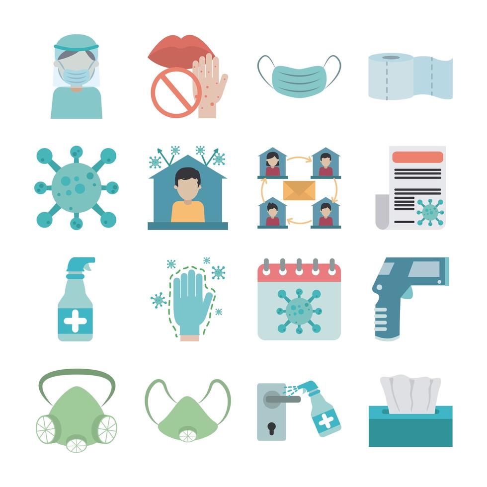 covid 19 coronavirus, prevention outbreak disease pandemic virus icons set flat design icon vector