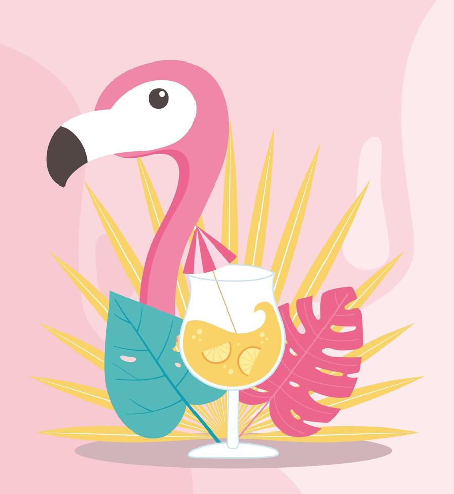 summer time vacation tourism flmaingo bird cocktail and foliage vector