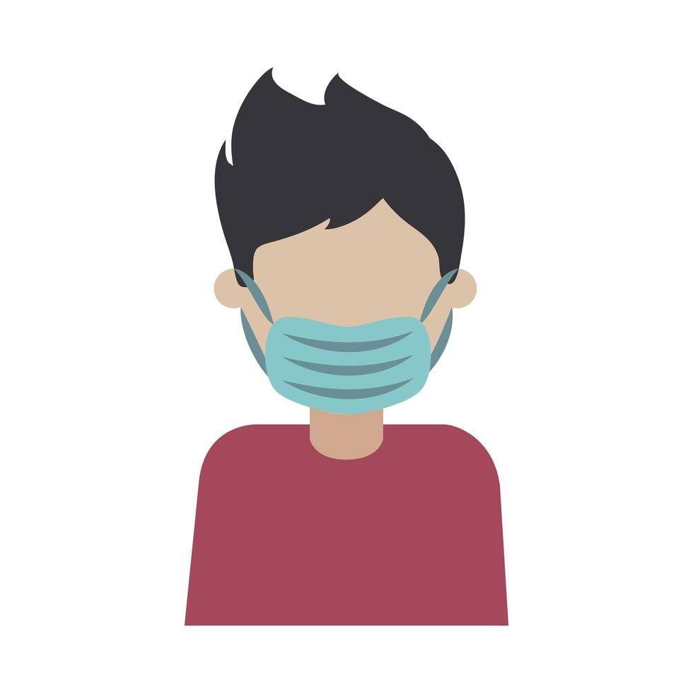 covid 19 coronavirus, man with medical mask, prevention outbreak disease pandemic flat design icon vector