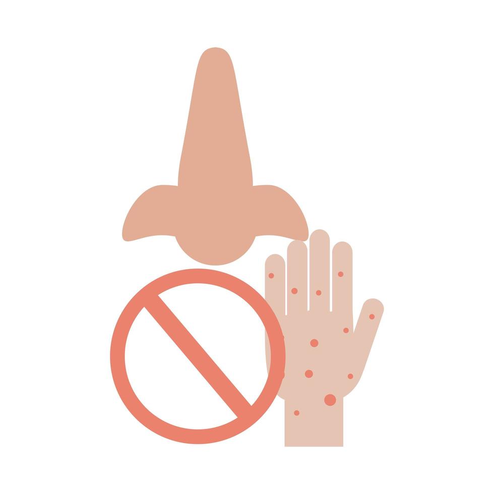 covid 19 coronavirus, avoid touching nose, prevention outbreak disease pandemic flat design icon vector