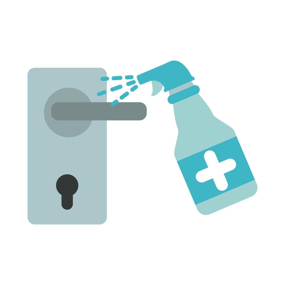 covid 19 coronavirus, cleaning and disinfection the door knob, prevention outbreak disease pandemic flat design icon vector