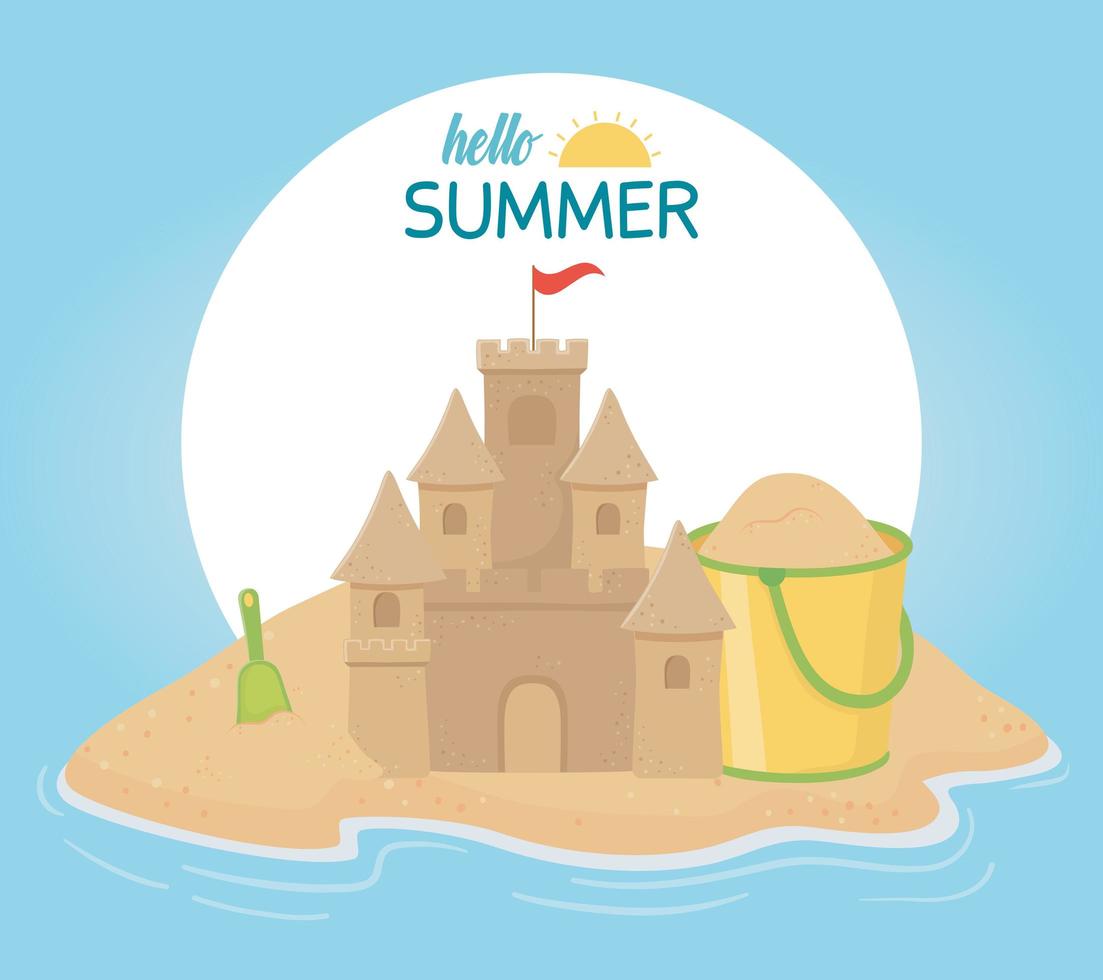 summer travel and vacation sand castle bucket shovel beach vector