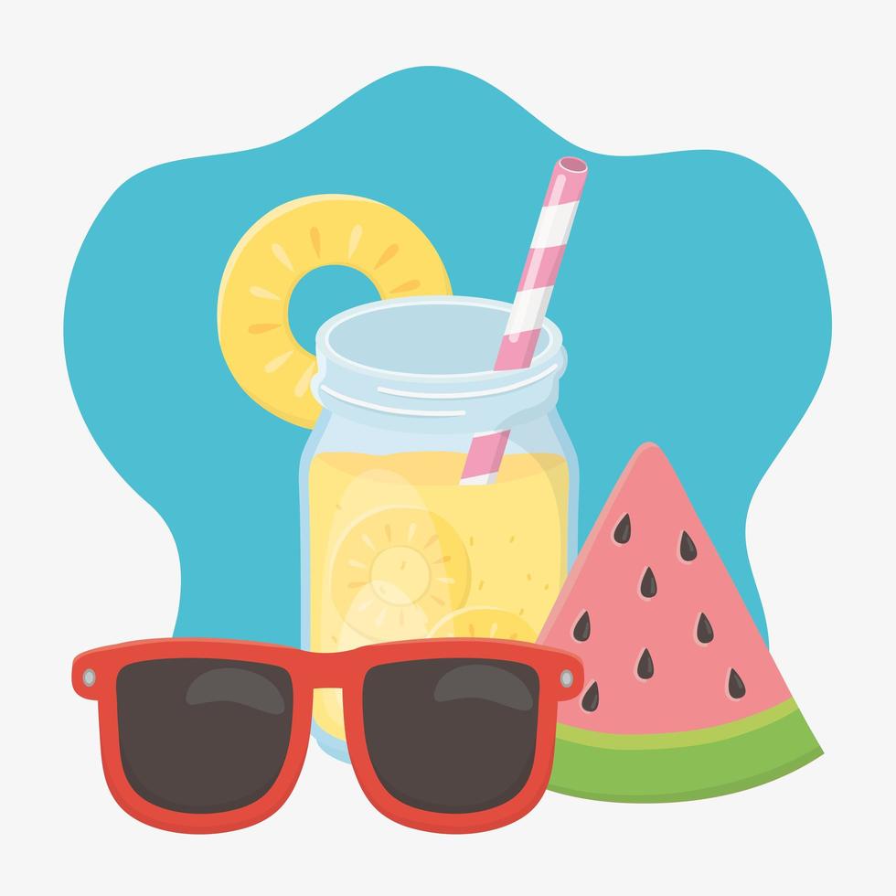 summer travel and vacation slice watermelon sunglasses and juice vector