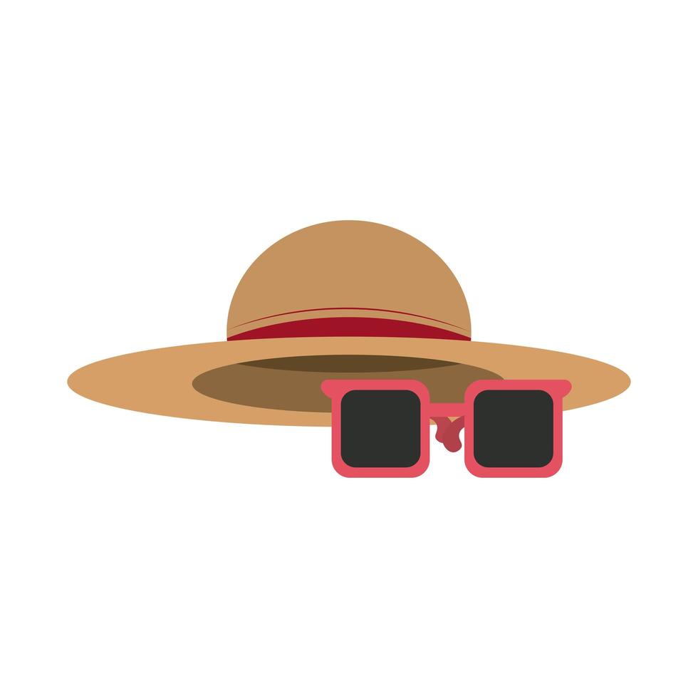 viajes de verano y vacaciones accesorios de sombrero y gafas de sol en icono aislado de estilo plano vector