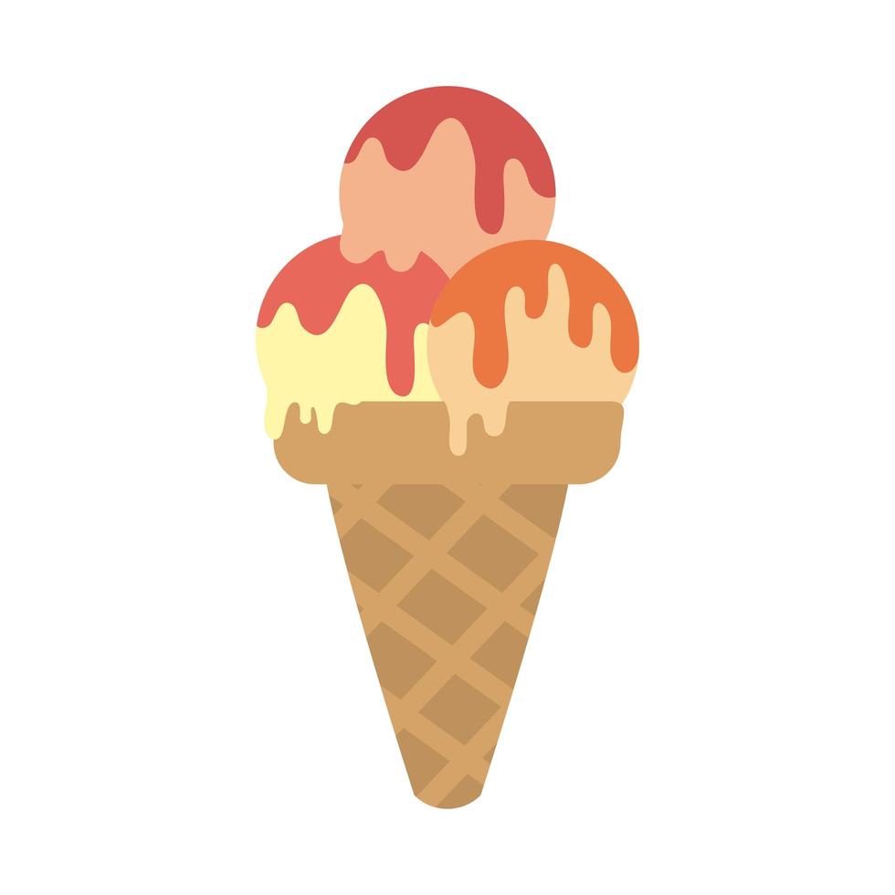 Postre de cono de helado en icono aislado de estilo plano vector