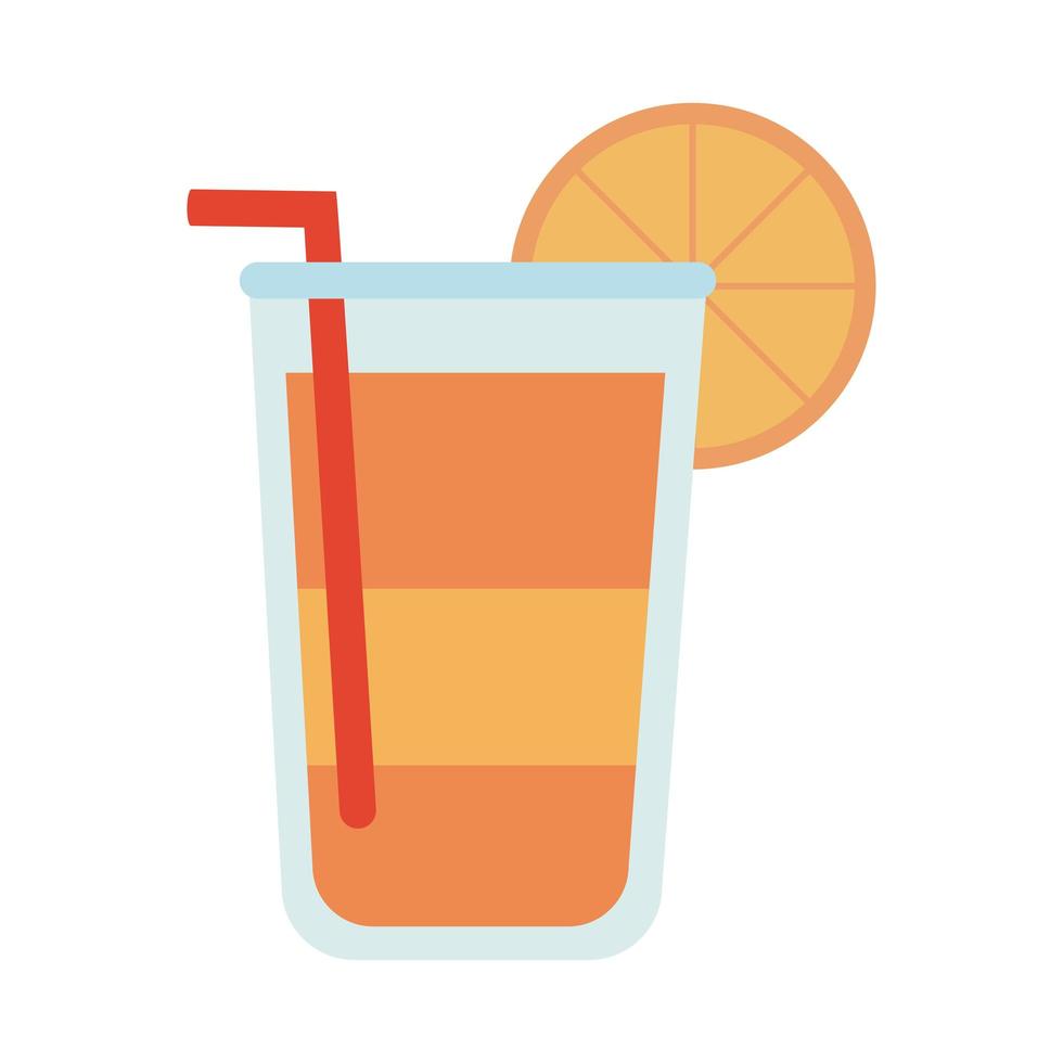 viajes de verano y jugo de vacaciones en taza con paja y limón en icono aislado de estilo plano vector