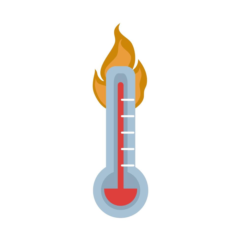 fuego de temperatura de termómetro caliente en icono aislado de estilo plano vector
