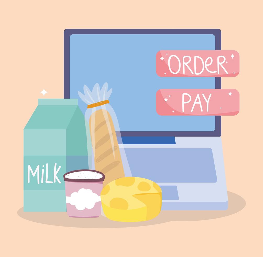 Online Market Computer Bread Cheese Milk Order Payment Food Delivery