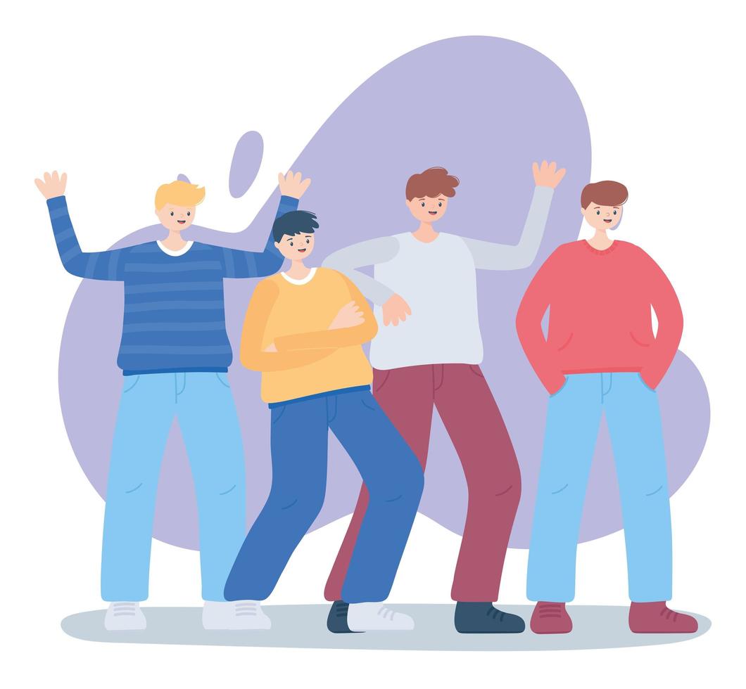 celebrating group boys cartoon characters friendship vector