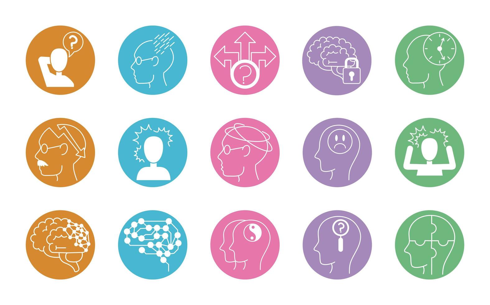 alzheimer disease, decrease in mental human ability icons set line style vector