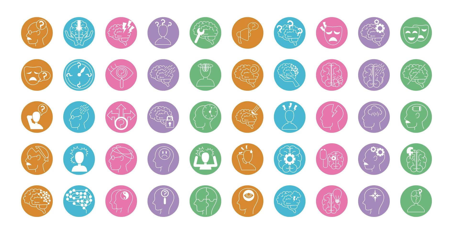 alzheimer disease, decrease in mental human ability icons set line style vector