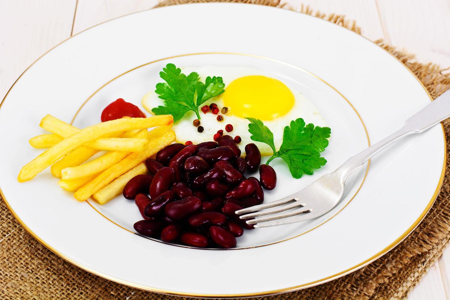 Fried Egg with Red Beans photo