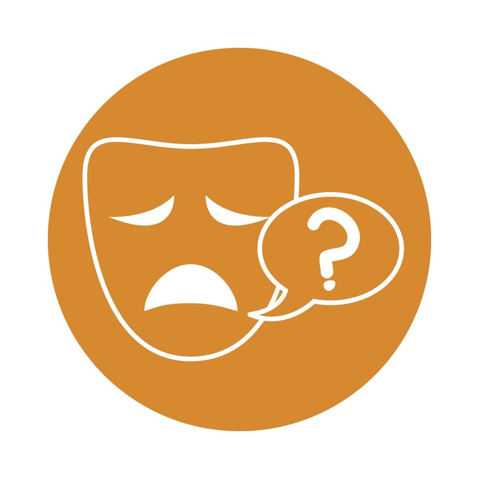 alzheimer disease, sad mask talk question sign, decrease in mental human ability color block style icon vector