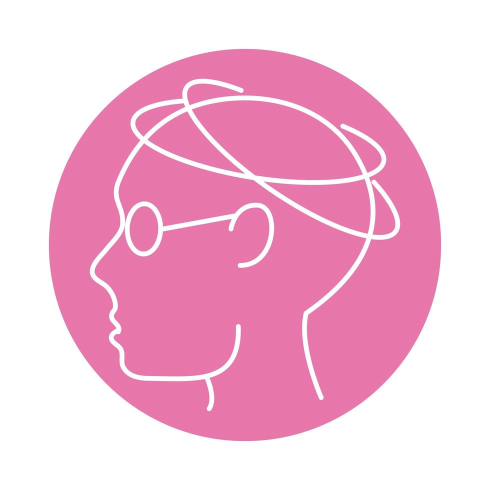 alzheimer disease, male profile silhouette incoordination, decrease in mental human ability color block style icon vector