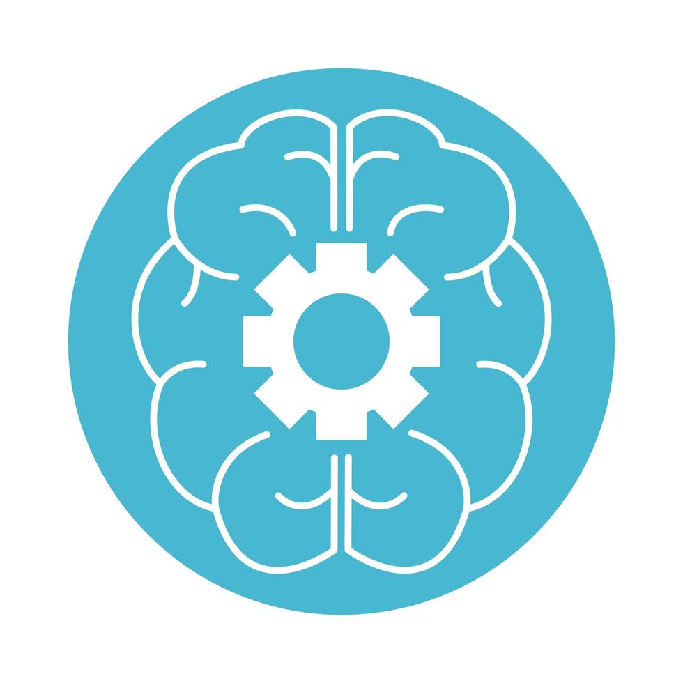 alzheimer disease, brain and mechanism gear function, decrease in mental human ability color block style icon vector
