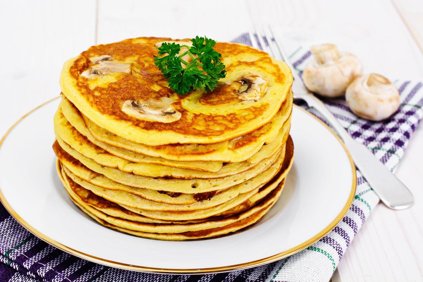 Tasty Pancakes Stack with Mushroom photo