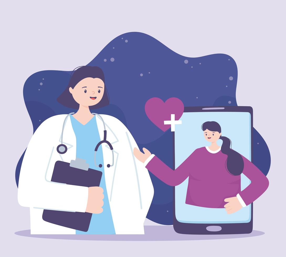 telemedicine, doctor and patient smartphone medical treatment and online healthcare services vector