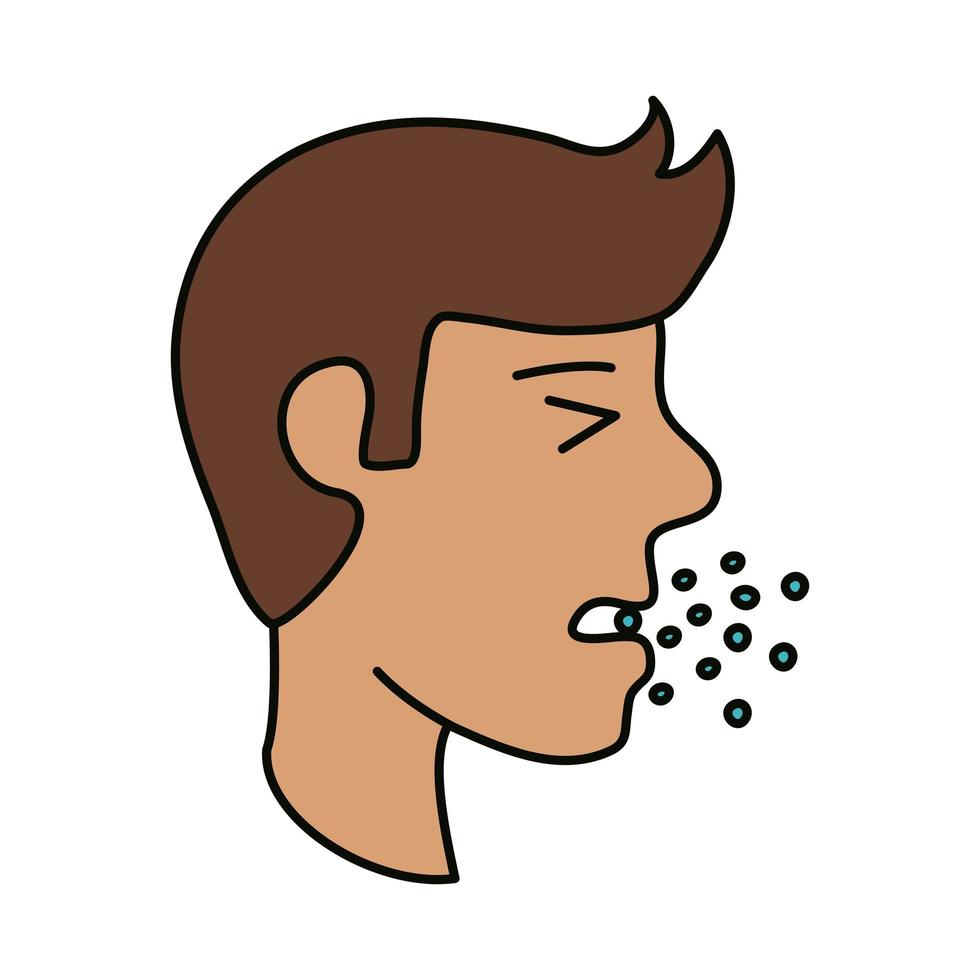 covid 19 coronavirus, sick man cough respiratory disease, prevention spread outbreak pandemic flat style icon vector