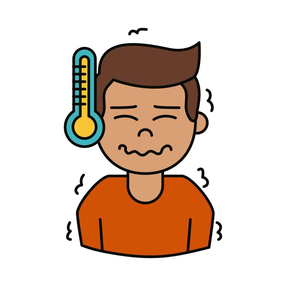 covid 19 coronavirus, fever weakness symptom, prevention spread outbreak disease pandemic flat style icon vector