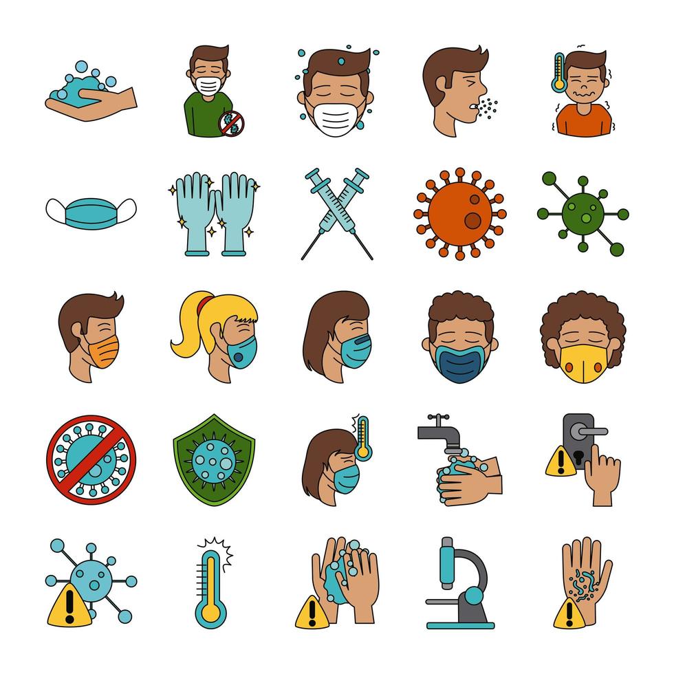 covid 19 coronavirus prevention spread outbreak disease pandemic icons set linear vector