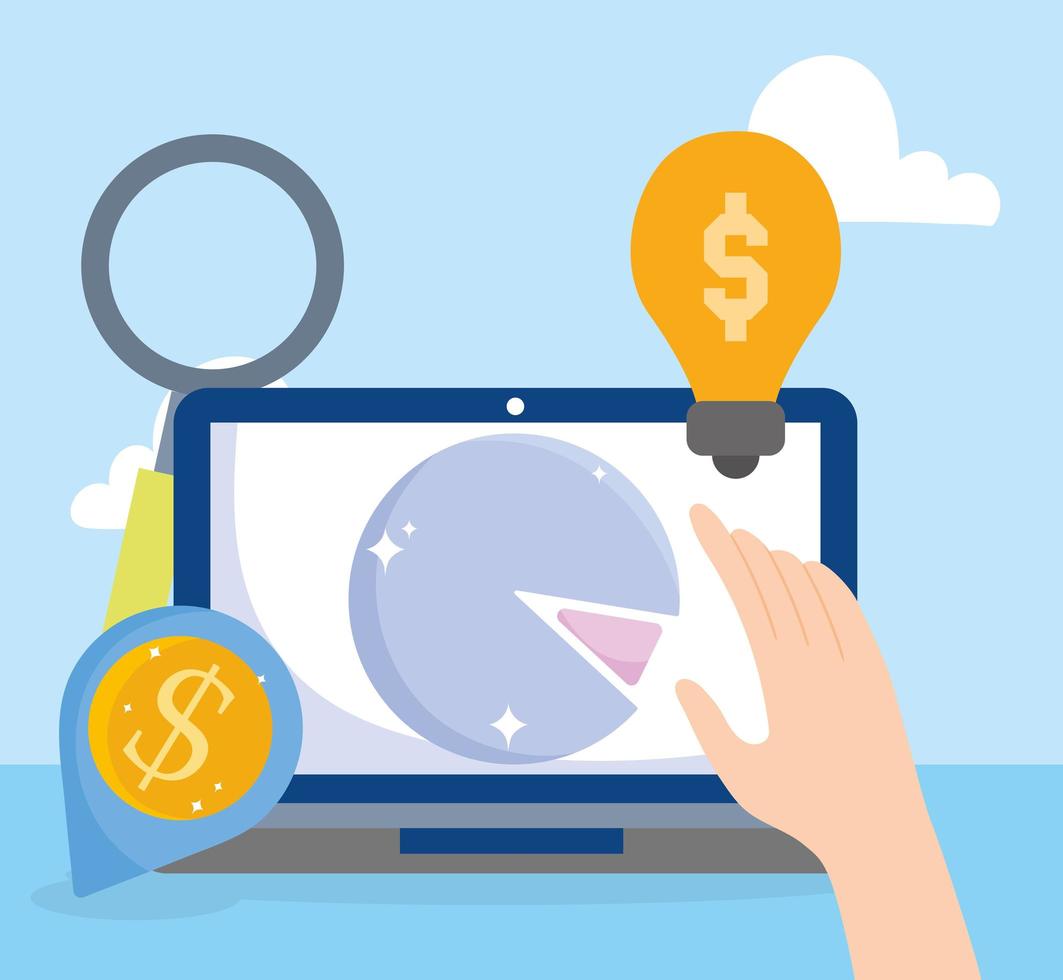 online payment, laptop chart report money, ecommerce market shopping, mobile app vector