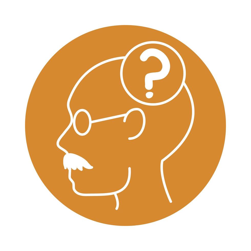 alzheimer disease, man profile question mark decrease in mental human ability color block style icon vector